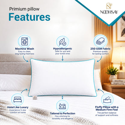 Hollowfibre Bed Pillow with Aqua Blue Piping – 17 × 27 Inch