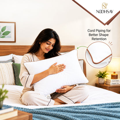 Hollowfibre Bed Pillow with Brown Piping – 17 × 27 Inch