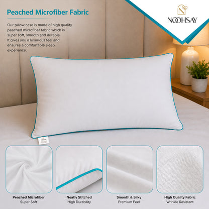 Hollowfibre Bed Pillow with Aqua Blue Piping – 17 × 27 Inch