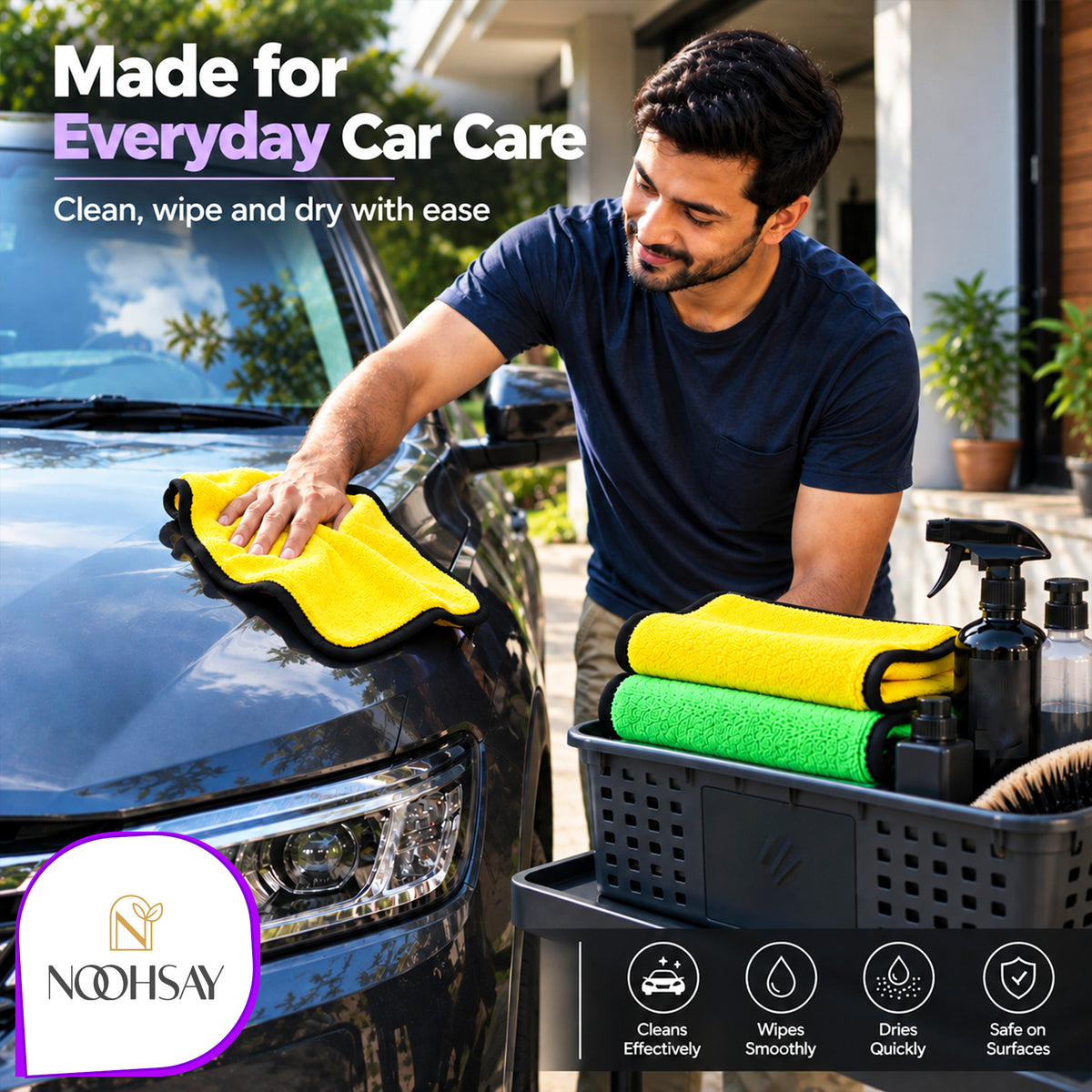 Dual-Sided Microfibre Car Cleaning Towel - 40 × 40 cm