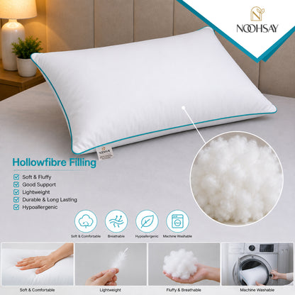 Hollowfibre Bed Pillow with Aqua Blue Piping – 17 × 27 Inch