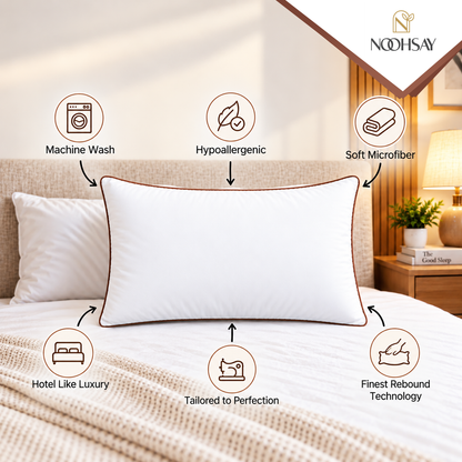 Hollowfibre Bed Pillow with Brown Piping – 17 × 27 Inch