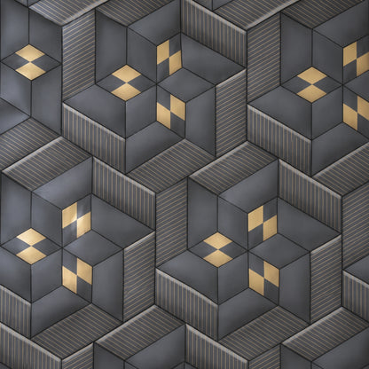 Black & Gold 3D Geometric Cube Wallpaper, 45 cm x 10 m Roll