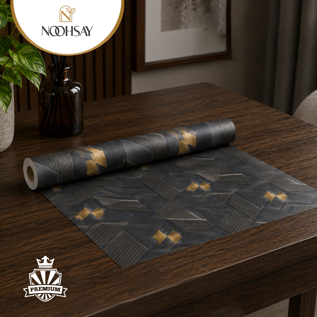 Black & Gold 3D Geometric Cube Wallpaper, 45 cm x 10 m Roll