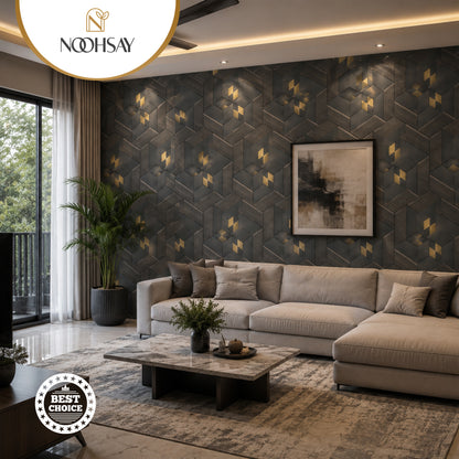 Black & Gold 3D Geometric Cube Wallpaper, 45 cm x 10 m Roll