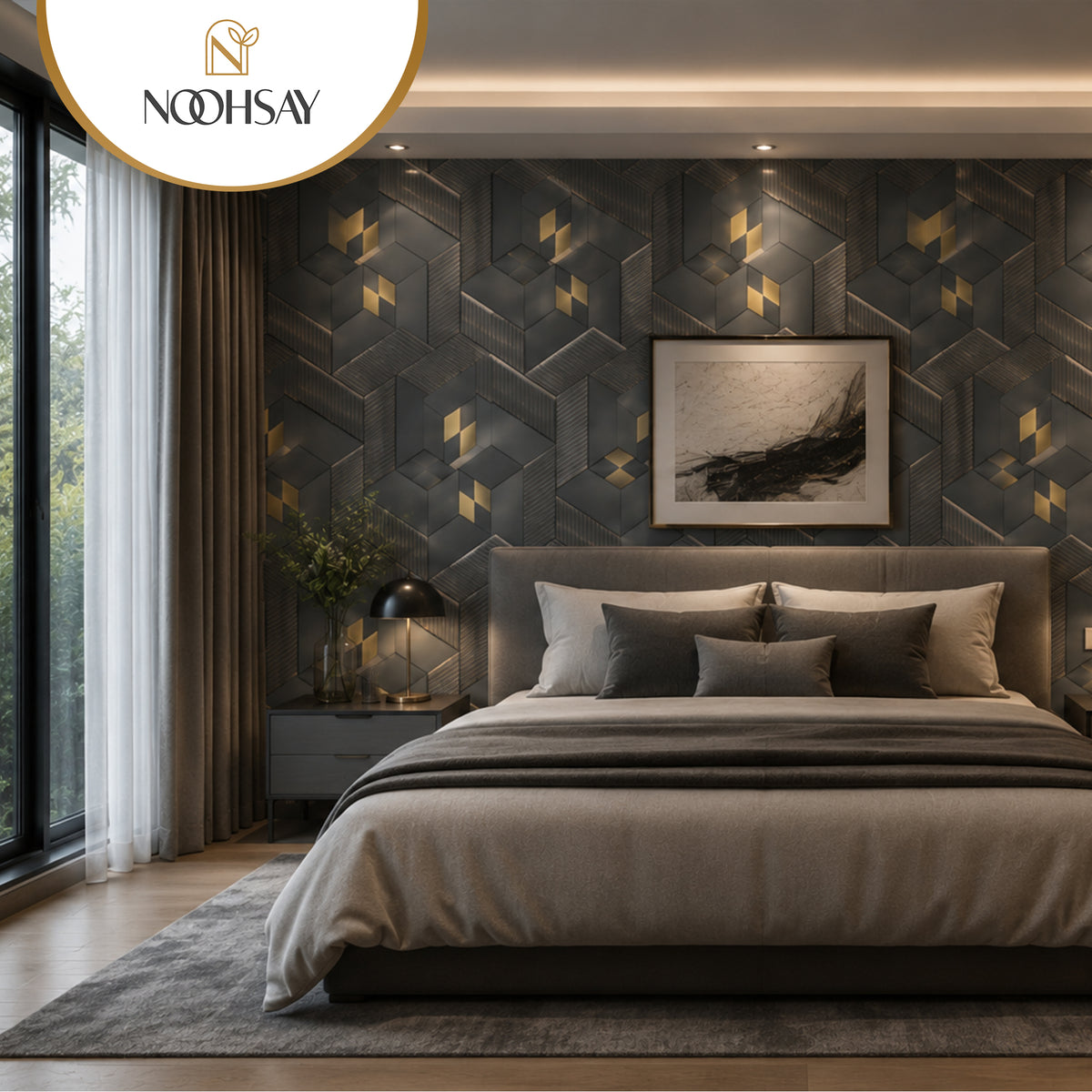 Black & Gold 3D Geometric Cube Wallpaper, 45 cm x 10 m Roll