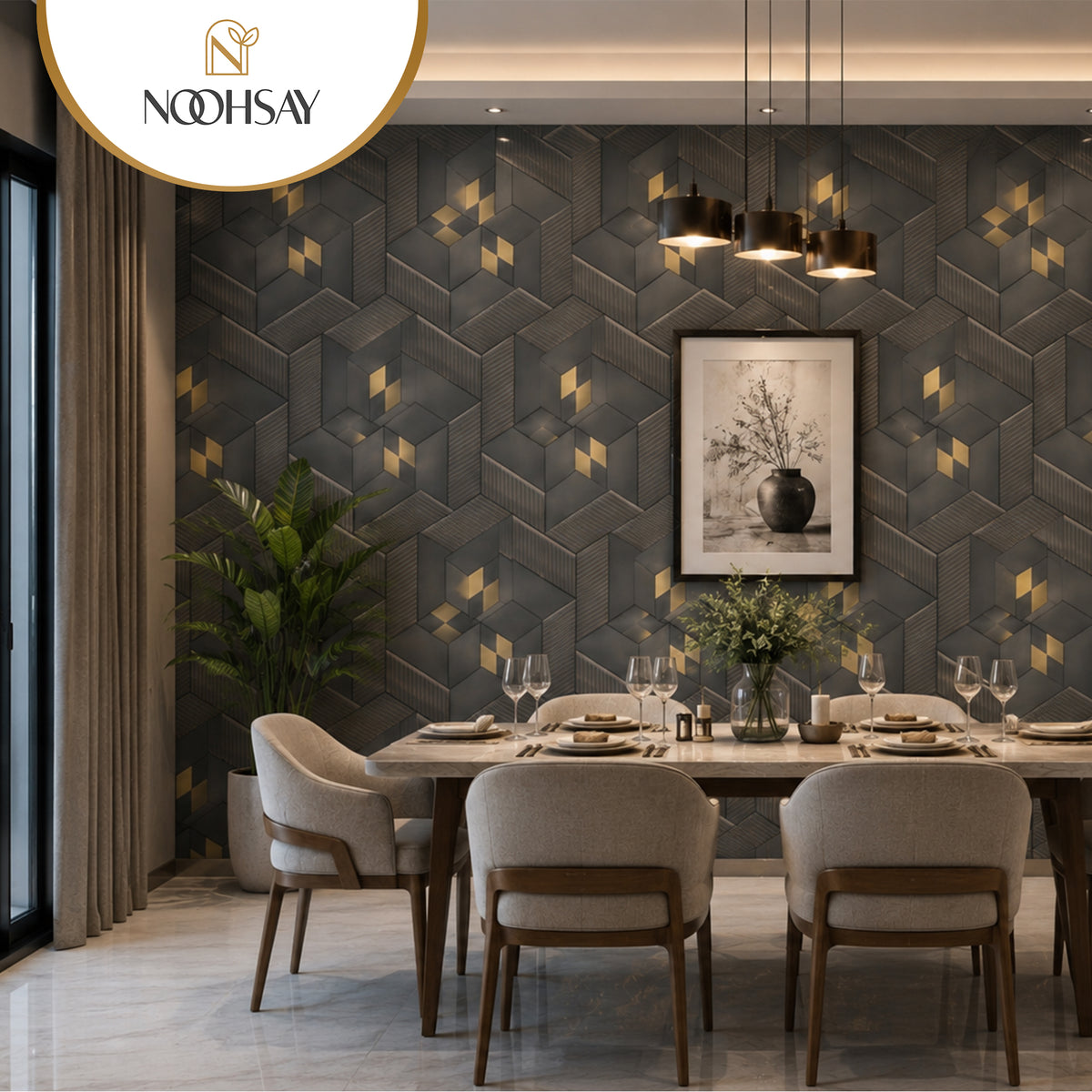Black & Gold 3D Geometric Cube Wallpaper, 45 cm x 10 m Roll